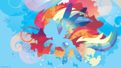 Size: 3840x2160 | Tagged: safe, artist:sambaneko, character:rainbow dash, species:pegasus, species:pony, g4, license:cc-by-nc-nd, abstract background, cutie mark, digital art, female, mare, rainbow power, silhouette, solo, vector