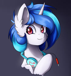 Size: 1280x1369 | Tagged: safe, artist:natanvok, character:dj pon-3, character:vinyl scratch, species:pony, species:unicorn, g4, bust, cheek fluff, chest fluff, cute, ear fluff, female, fluffy, headphones, looking at you, mare, missing accessory, portrait, simple background, smiling, solo, three quarter view, vinylbetes