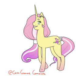 Size: 1024x1024 | Tagged: safe, artist:camcommecamelote, character:fluttershy, species:pegasus, species:pony, species:unicorn, g4, alternate design, female, fluttershy (g5 concept leak), g5 concept leak style, g5 concept leaks, long hair, race swap, redesign, simple background, solo, unicorn fluttershy, white background
