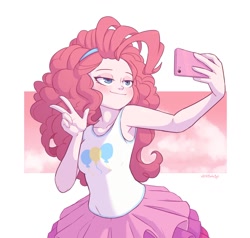 Size: 1200x1143 | Tagged: safe, artist:skittlebuggy, character:pinkie pie, species:eqg human, g4, cellphone, clothing, equestria girls outfit, phone, selfie, smartphone, smug, solo