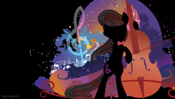 Size: 3840x2160 | Tagged: safe, artist:sambaneko, character:octavia melody, species:earth pony, species:pony, g4, license:cc-by-nc-nd, abstract background, black background, cello, cello bow, cutie mark, digital art, female, mare, musical instrument, silhouette, simple background, solo, vector