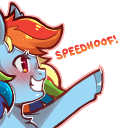 Size: 1024x1024 | Tagged: safe, artist:cold-blooded-twilight, derpibooru original, part of a set, character:rainbow dash, species:pegasus, species:pony, g4, blushing, female, grin, hoofbump, raised hoof, simple background, smiling, solo, sparkles, text, transparent background, unshorn fetlocks