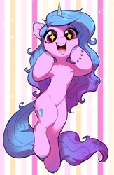 Size: 2136x3272 | Tagged: safe, artist:vensual99, character:izzy moonbow, species:pony, species:unicorn, g5, abstract background, bracelet, chest fluff, cute, ear fluff, female, gradient hair, high res, izzybetes, jewelry, leg fluff, looking at you, mare, open mouth, solo, sparkles, sparkly eyes, surprised, unshorn fetlocks, wingding eyes