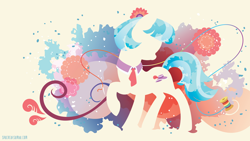 Size: 3840x2160 | Tagged: safe, artist:sambaneko, character:coco pommel, species:earth pony, species:pony, g4, license:cc-by-nc-nd, abstract background, collar, digital art, flower, flower in hair, necktie, silhouette, simple background, solo, vector, yellow background