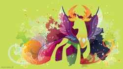 Size: 3840x2160 | Tagged: safe, artist:sambaneko, character:thorax, species:reformed changeling, g4, license:cc-by-nc-nd, abstract background, digital art, hooves, male, one hoof raised, silhouette, solo, spread wings, vector, wings