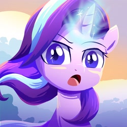 Size: 3000x3000 | Tagged: safe, artist:ketereissim, artist:ketereissm, character:starlight glimmer, species:pony, species:unicorn, g4, bust, eyebrows, female, glowing horn, high res, horn, looking at you, magic, mare, open mouth, solo, windswept mane