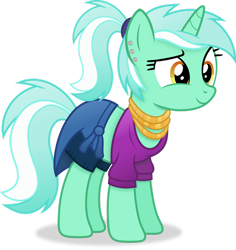 Size: 1280x1355 | Tagged: safe, artist:anime-equestria, character:lyra heartstrings, species:pony, species:unicorn, g4, alternate hairstyle, clothing, cute, digital art, ear piercing, female, happy, horn, jewelry, lyrabetes, mare, necklace, piercing, ponytail, shirt, simple background, smiling, solo, transparent background, vector