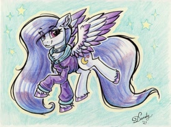 Size: 3600x2683 | Tagged: safe, artist:dandy, oc, oc only, species:pegasus, species:pony, g4, clothing, collar, colored pencil drawing, colored wings, cute, cutie mark, eye clipping through hair, green background, hoodie, jacket, long hair, looking at you, multicolored wings, ocbetes, raffle prize, simple background, smiling, solo, spread wings, traditional art, wings
