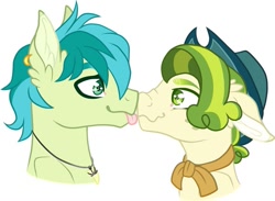 Size: 963x706 | Tagged: dead source, safe, artist:illusionaryprince, character:pistachio, character:sandbar, species:earth pony, species:pony, g4, blep, boop, crack shipping, ear piercing, gay, jewelry, male, necklace, nose wrinkle, noseboop, piercing, ship:sandachio, shipping, silly, tongue out