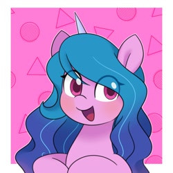 Size: 1200x1200 | Tagged: safe, artist:chau_plum, character:izzy moonbow, species:unicorn, g5, blushing, bust, gradient hair, solo