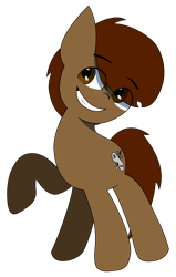 Size: 956x1500 | Tagged: safe, artist:darksoma, oc, oc only, oc:liam king, species:earth pony, species:pony, g4, cheery, excited, eye clipping through hair, eyebrows, eyebrows visible through hair, looking sideways, raised hoof, simple background, smiling, solo, transparent background