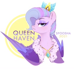 Size: 1200x1128 | Tagged: safe, artist:spoosha, character:queen haven, species:pegasus, species:pony, g5, bust, solo, text