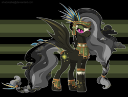 Size: 2276x1728 | Tagged: safe, artist:shadobabe, character:daring do, species:pegasus, species:pony, g4, abstract background, bodypaint, female, looking at you, mare, nightmare daring do, nightmarified, solo