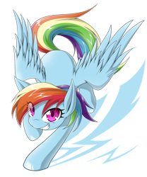 Size: 900x1080 | Tagged: safe, artist:zaiyaki, character:rainbow dash, species:pegasus, species:pony, g4, female, high res, looking at you, mare, simple background, smiling, solo, spread wings, transparent background, wings