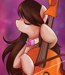 Size: 700x806 | Tagged: safe, artist:monochromaticbay, character:octavia melody, species:earth pony, species:pony, g4, abstract background, bow (instrument), cello, eyes closed, female, hoof hold, mare, musical instrument, profile, solo