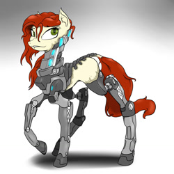 Size: 1280x1280 | Tagged: safe, artist:slouping, oc, oc only, unnamed oc, species:earth pony, species:pony, g4, augmented, blank flank, cicatrization, cyborg, female, mare, prosthetic leg, prosthetic limb, prosthetics, red mane