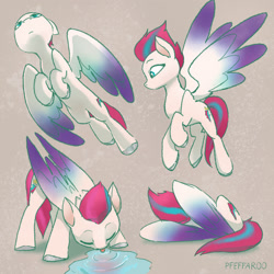 Size: 2048x2048 | Tagged: safe, artist:pfeffaroo, character:zipp storm, species:pegasus, species:pony, g5, drink, drinking, eyes closed, flying, laying on ground, simple background, solo, tongue out, water