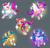 Size: 4640x4480 | Tagged: safe, artist:ohhoneybee, character:hitch trailblazer, character:izzy moonbow, character:pipp petals, character:sunny starscout, character:zipp storm, species:earth pony, species:pegasus, species:pony, species:unicorn, g5, bag, bandolier, bracelet, braid, coat markings, colored wings, jewelry, mane g5, one eye closed, socks (coat marking), sparkles, unshorn fetlocks, wings, wink