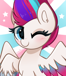 Size: 4216x4826 | Tagged: safe, artist:kittyrosie, character:zipp storm, species:pegasus, species:pony, g5, adorazipp, blushing, cute, looking at you, one eye closed, solo, wink, winking at you