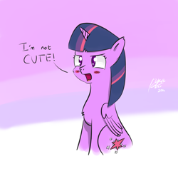 Size: 1080x1024 | Tagged: safe, artist:pwnagespartan, character:twilight sparkle, character:twilight sparkle (alicorn), species:alicorn, species:pony, g4, blatant lies, blushing, cute, female, i'm not cute, mare, simple background, sitting, solo, tsundere, tsunlight sparkle, twiabetes
