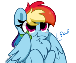 Size: 5912x4900 | Tagged: safe, artist:kittyrosie, character:rainbow dash, species:pegasus, species:pony, g4, absurd resolution, behaving like a bird, blushing, chest fluff, cute, dashabetes, dawwww, female, fluffy, kittyrosie is trying to murder us, mare, onomatopoeia, pomf, silly, silly pony, simple background, solo, weapons-grade cute, white background