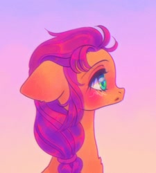 Size: 1846x2048 | Tagged: safe, artist:p0nyplanet, character:sunny starscout, species:earth pony, species:pony, g5, female, floppy ears, gradient background, mare, profile, simple background, solo