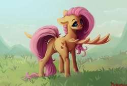 Size: 3950x2695 | Tagged: safe, artist:miokomata, character:fluttershy, species:pegasus, species:pony, g4, blep, butt, cute, daaaaaaaaaaaw, dock, featureless crotch, floppy ears, freckles, freckleshy, grass, looking at you, looking back, looking back at you, plot, raspberry, shyabetes, smiling, solo, spread wings, tongue out, wings