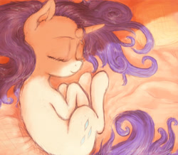 Size: 3227x2809 | Tagged: safe, artist:plotcore, character:rarity, species:pony, species:unicorn, newbie artist training grounds, g4, atg 2017, curled up, cute, eyes closed, female, mare, raribetes, sleeping, smiling, solo, spread out hair, stray strand