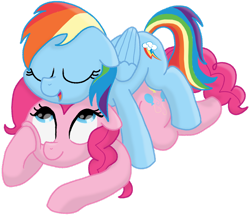 Size: 1280x1107 | Tagged: safe, artist:doodledonut, character:pinkie pie, character:rainbow dash, species:earth pony, species:pegasus, species:pony, ship:pinkiedash, g4, cuddling, cute, female, lesbian, shipping, simple background, sleeping, transparent background
