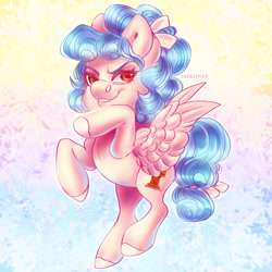 Size: 1280x1280 | Tagged: safe, artist:sadelinav, character:cozy glow, species:pegasus, species:pony, g4, abstract background, colored hooves, female, filly, flying, hooves, solo, young
