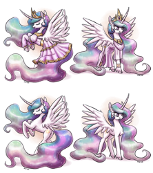 Size: 2400x2700 | Tagged: safe, artist:king-kakapo, character:princess celestia, species:alicorn, species:pony, g4, clothing, cloven hooves, crown, cute, cutelestia, cutie mark, dress, ethereal mane, female, hooves, horn, jewelry, mare, regalia, solo, spread wings, wings