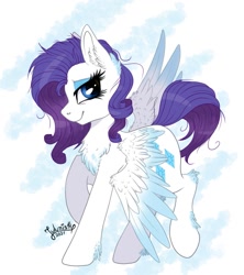 Size: 1064x1200 | Tagged: safe, artist:julunis14, character:rarity, species:pegasus, species:pony, g4, lidded eyes, looking at you, pegasus rarity, race swap, smiling, solo, spread wings, wings