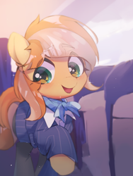 Size: 1234x1643 | Tagged: safe, artist:lexiedraw, oc, oc only, oc:fruitlines, species:earth pony, species:pony, g4, cabin, flight attendant, looking down, plane