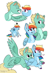 Size: 1560x2331 | Tagged: safe, artist:moccabliss, character:rainbow dash, character:zephyr breeze, species:pegasus, species:pony, g4, blaze (coat marking), blushing, boop, coat markings, colored hooves, colored wings, cute, facial markings, female, heart, heart eyes, hooves, looking at each other, lying down, male, mare, multicolored wings, noseboop, pale belly, pregnant, prone, ship:zephdash, shipping, simple background, smiling, socks (coat marking), spread wings, stallion, straight, tsunderainbow, tsundere, two toned wings, white background, wingding eyes, wings, zephdash