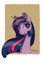 Size: 345x587 | Tagged: safe, artist:nevillerob, character:twilight sparkle, character:twilight sparkle (alicorn), species:alicorn, species:pony, g4, abstract background, bust, eyebrows, looking at you, raised eyebrow, simple background, solo, three quarter view, transparent background