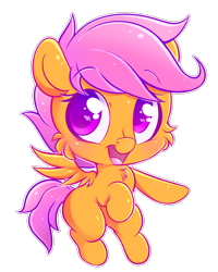 Size: 1200x1500 | Tagged: safe, artist:tamabel, character:scootaloo, species:pegasus, species:pony, g4, cheek fluff, chest fluff, chibi, colored pupils, cute, cutealoo, female, looking at you, open mouth, simple background, solo, sticker, transparent background, wingding eyes