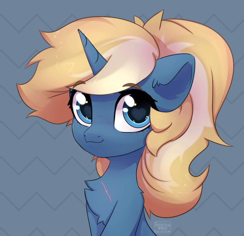 Size: 800x771 | Tagged: safe, artist:radioaxi, oc, oc only, oc:maple parapet, species:pony, species:unicorn, g4, :3, abstract background, animated, blep, bust, chest fluff, clothing, colored eyebrows, colored pupils, commission, cute, ear fluff, eyebrows, eyebrows visible through hair, eyes closed, female, fluffy, frame by frame, freckles, heart eyes, looking at you, mare, ocbetes, ponytail, scar, shoulder fluff, silly, simple background, smiling, solo, squigglevision, tongue out, weapons-grade cute, wingding eyes, ych result