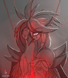 Size: 1203x1384 | Tagged: safe, artist:zidanemina, oc, oc only, oc:aesterophe bismarck, species:anthro, species:parrot, g4, crossover, explicit source, eyepatch, looking at you, scar, sith, solo, star wars