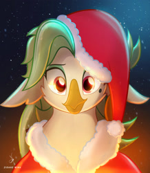 Size: 3077x3535 | Tagged: safe, artist:zidanemina, character:captain celaeno, species:anthro, species:parrot, g4, my little pony: the movie (2017), beauty mark, christmas, clothing, costume, explicit source, female, floppy ears, hat, holiday, santa costume, santa hat, solo