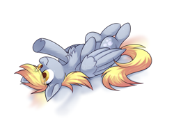 Size: 1271x883 | Tagged: safe, artist:scarlet-spectrum, character:derpy hooves, species:pegasus, species:pony, g4, chest fluff, cute, derpabetes, eye clipping through hair, female, lying down, mare, on back, reaching, simple background, solo, white background