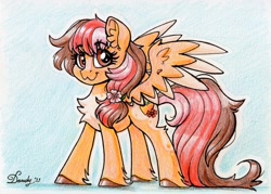Size: 2054x1473 | Tagged: safe, artist:dandy, oc, oc only, species:pegasus, species:pony, g4, cutie mark, female, mare, simple background, smiling, solo, spread wings, wings