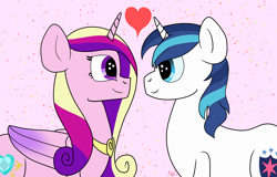 Size: 7200x4600 | Tagged: safe, artist:lightlemon, character:princess cadance, character:shining armor, species:alicorn, species:pony, species:unicorn, ship:shiningcadance, g4, female, heart, heart eyes, looking at each other, love, male, mare, profile, shipping, signature, simple background, stallion, starry eyes, straight, wingding eyes