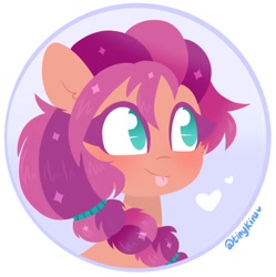 Size: 1193x1200 | Tagged: safe, artist:tinykiru, character:sunny starscout, species:earth pony, species:pony, g5, blep, braid, bust, cute, solo, sunnybetes, tongue out