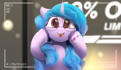 Size: 5799x3346 | Tagged: safe, artist:potato22, character:izzy moonbow, species:pony, species:unicorn, g5, blep, cute, female, glasses, gradient hair, izzybetes, looking at you, mare, smiling, smiling at you, solo, tongue out