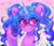 Size: 1200x1032 | Tagged: safe, artist:p0nyplanet, character:izzy moonbow, species:pony, species:unicorn, g5, abstract background, alternate hairstyle, bust, c:, colored pupils, cute, ear fluff, eye clipping through hair, female, glasses, gradient hair, heart, heart eyes, hoof heart, izzybetes, looking at you, mare, pigtails, raised hoof, simple background, smiling, solo, twintails, underhoof, unshorn fetlocks, wingding eyes