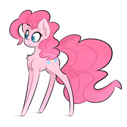 Size: 1280x1280 | Tagged: safe, artist:pointdelta, character:pinkie pie, species:earth pony, species:pony, g4, black outlines, chest fluff, colored outlines, female, mare, redraw, simple background, solo, three quarter view, white background