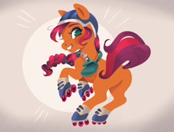 Size: 1200x907 | Tagged: safe, artist:clockworkquartet, character:sunny starscout, species:earth pony, g5, helmet, rollerblades, solo