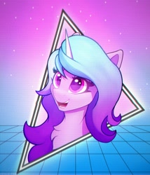 Size: 1028x1200 | Tagged: safe, artist:xenius_fms, character:izzy moonbow, species:unicorn, g5, bust, chest fluff, gradient hair, solo, vaporwave