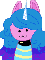 Size: 324x432 | Tagged: safe, artist:littledevilred, character:izzy moonbow, species:pony, species:unicorn, g5, crossover, digital art, gradient hair, multicolored hair, pixel art, solo, temmie, undertale, video game