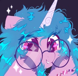 Size: 1200x1161 | Tagged: safe, artist:mirtash, character:izzy moonbow, species:pony, species:unicorn, g5, bracelet, bust, cute, glasses, izzybetes, jewelry, solo, sparkles